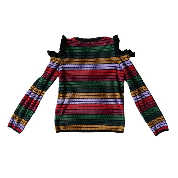 Uterque Knit Striped Open Shoulder Multicolor Sweater Round Neck S Long Sleeve - Picture 2 of 8